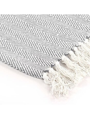 Couverture en coton à motif carré et franges - vidaxl