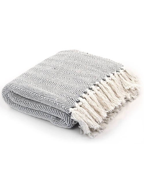 Couverture en coton à motif carré et franges - vidaxl - Kiabi Couverture en coton à motif carré et franges - vidaxl - Kiabi