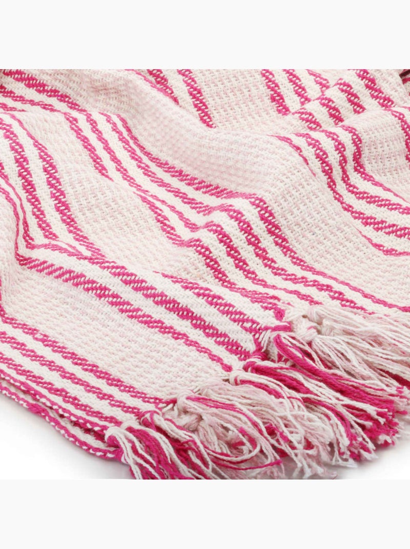 Couverture en coton à motif carré et franges - vidaxl Rose - Kiabi