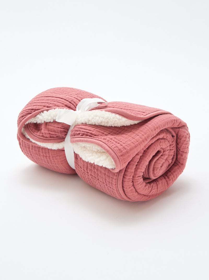Couverture en gaze de coton et polaire Rose - Kiabi