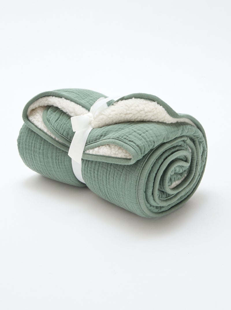 Couverture en gaze de coton et polaire Vert - Kiabi
