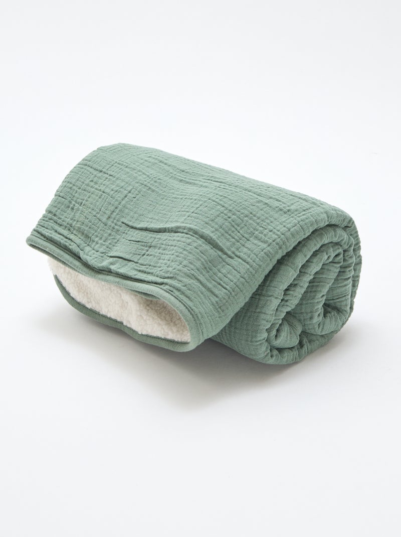 Couverture en gaze de coton et polaire Vert - Kiabi