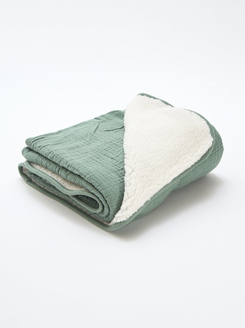 Couverture en gaze de coton et polaire Vert - Kiabi