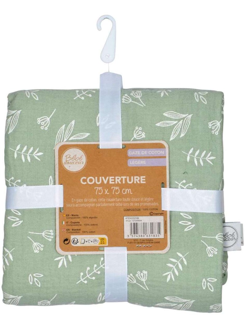 Couverture en gaze de coton imprimée Vert - Kiabi