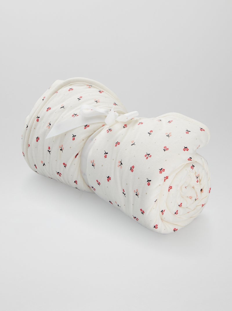 Couverture en jersey 'fleuri' Ecru - Kiabi