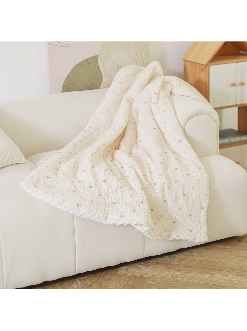 Couverture enfant 100x135 en gaze de coton Oeko-Tex et minky | SUPERBE BEBE Ecru - Kiabi