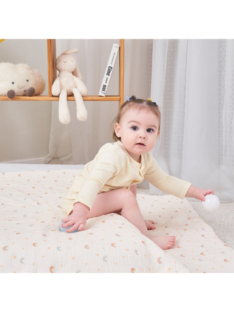 Couverture enfant 100x135 en gaze de coton Oeko-Tex et minky | SUPERBE BEBE Ecru - Kiabi