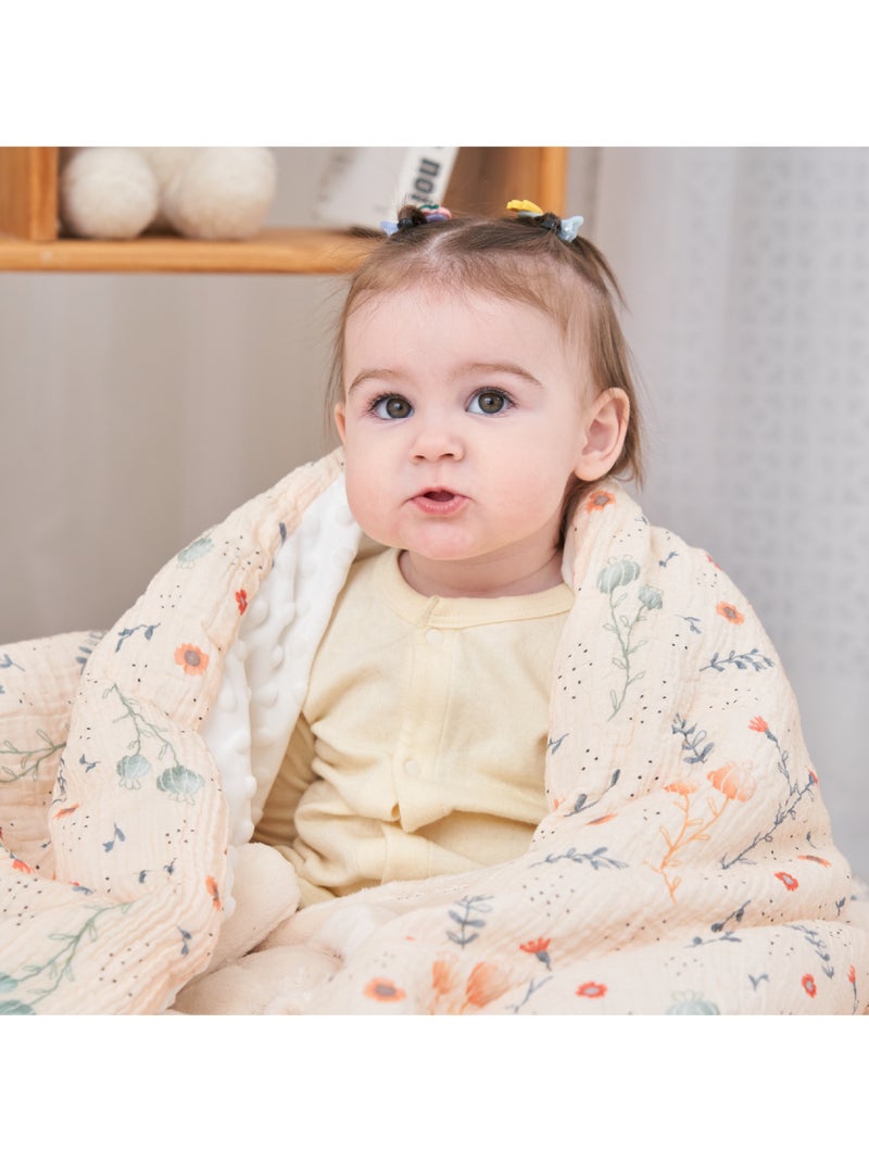 Couverture enfant 100x135 en gaze de coton Oeko-Tex et minky | SUPERBE BEBE Jaune - Kiabi