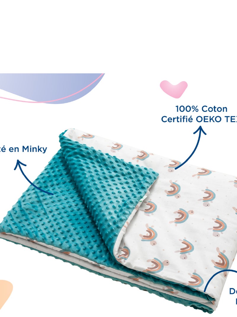 Couverture enfant 75x100 en Coton OEKO-TEX et Minky | SUPERBE BEBE Vert d'eau - Kiabi