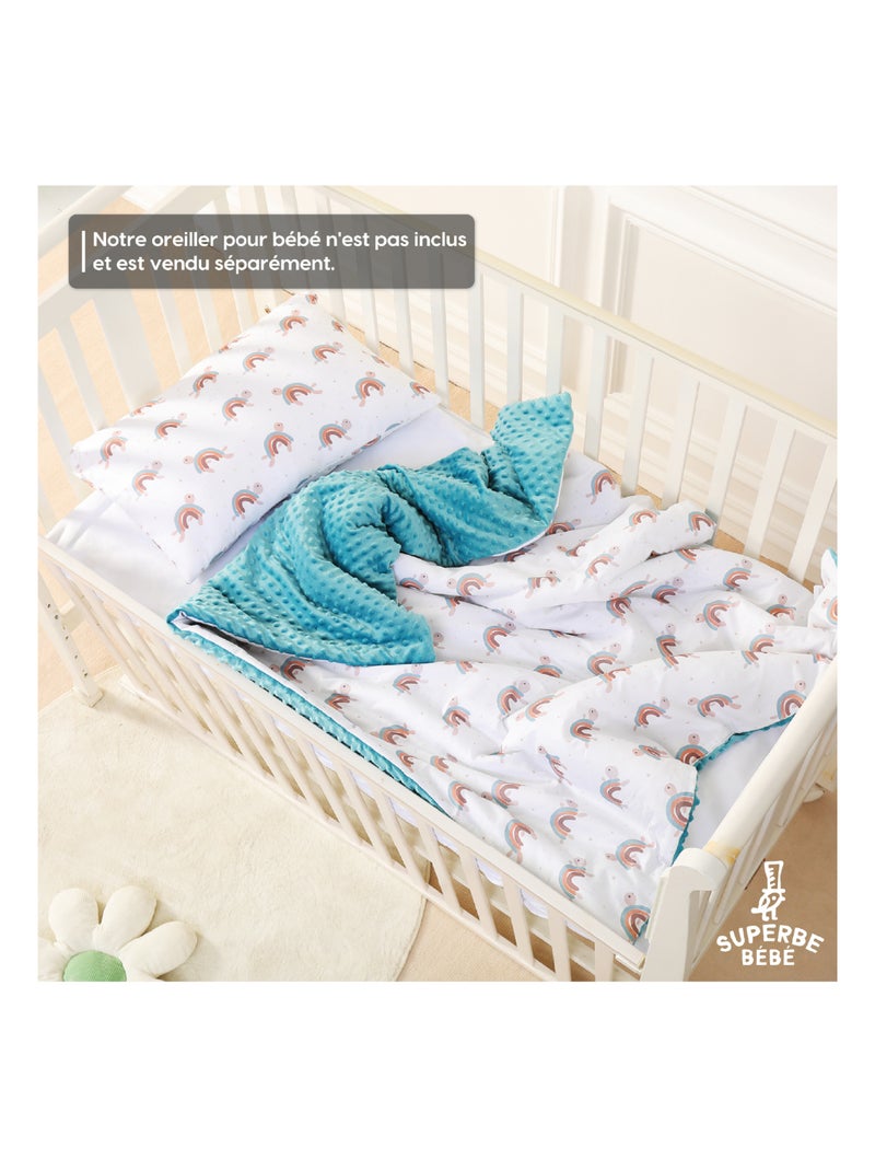Couverture enfant 75x100 en Coton OEKO-TEX et Minky | SUPERBE BEBE Vert d'eau - Kiabi