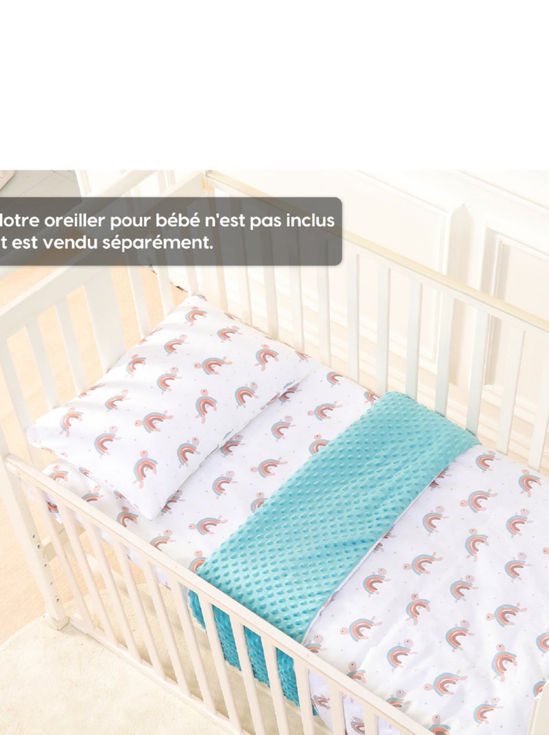 Couverture enfant 75x100 en Coton OEKO-TEX et Minky | SUPERBE BEBE Vert d'eau - Kiabi