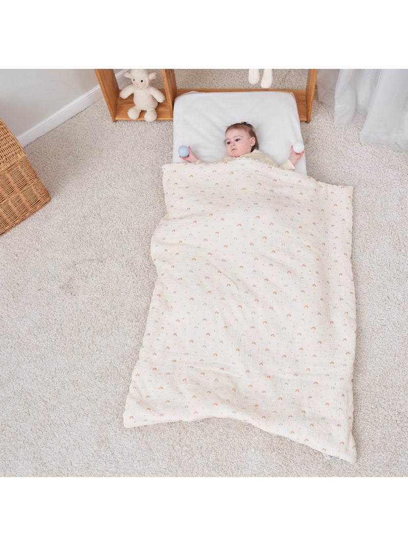 Couverture enfant 75x100 en gaze de coton Oeko-Tex et minky | SUPERBE BEBE Ecru - Kiabi