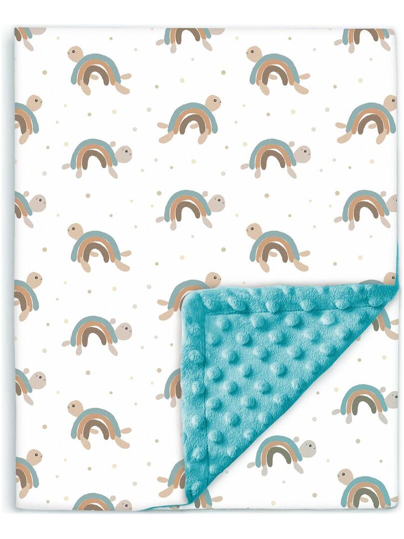 Couverture enfant en Coton Oeko-tex et Minky - SUPERBE BEBE Vert d'eau - Kiabi