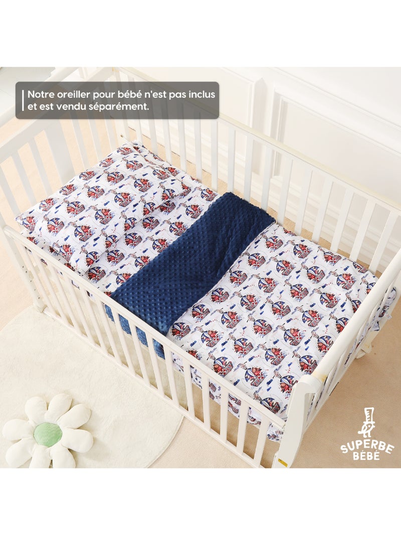 Couverture enfant en Coton Oeko-tex et Minky | SUPERBE BEBE Blanc Bleu - Kiabi