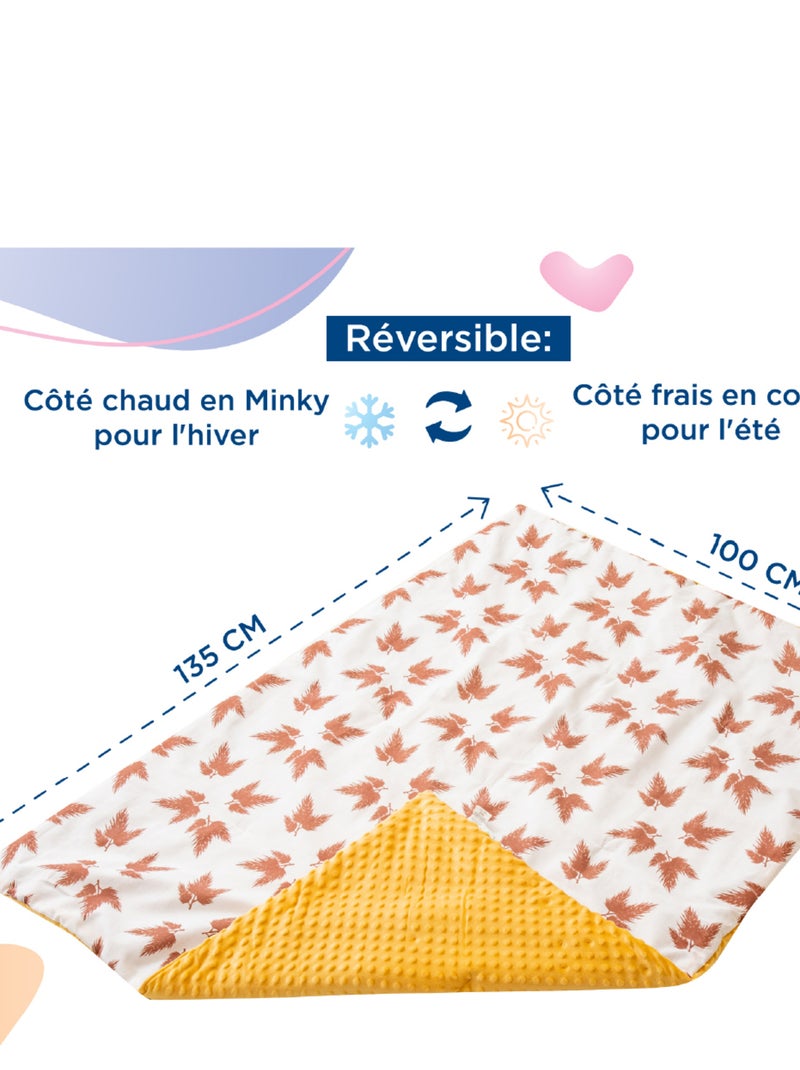 Couverture enfant en Coton Oeko-tex et Minky | SUPERBE BEBE Blanc Jaune - Kiabi