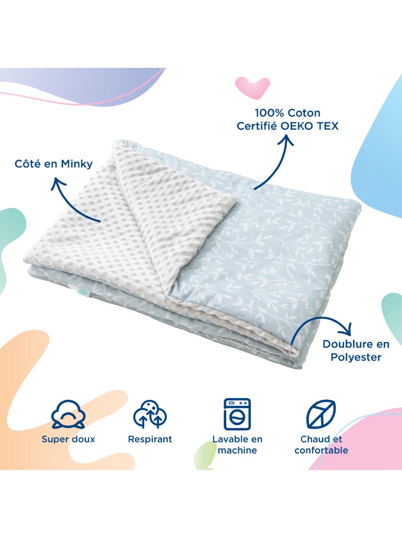 Couverture enfant en Coton Oeko-tex et Minky | SUPERBE BEBE Blanc Vert - Kiabi