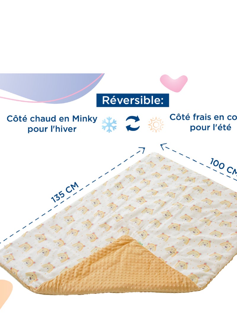 Couverture enfant en Coton Oeko-tex et Minky | SUPERBE BEBE Jaune or - Kiabi
