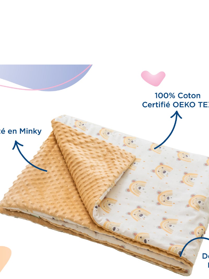 Couverture enfant en Coton Oeko-tex et Minky | SUPERBE BEBE Jaune or - Kiabi