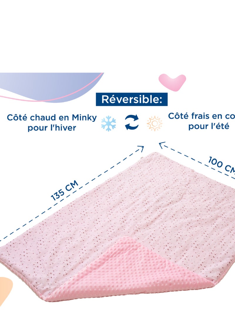 Couverture enfant en Coton Oeko-tex et Minky | SUPERBE BEBE Rose - Kiabi