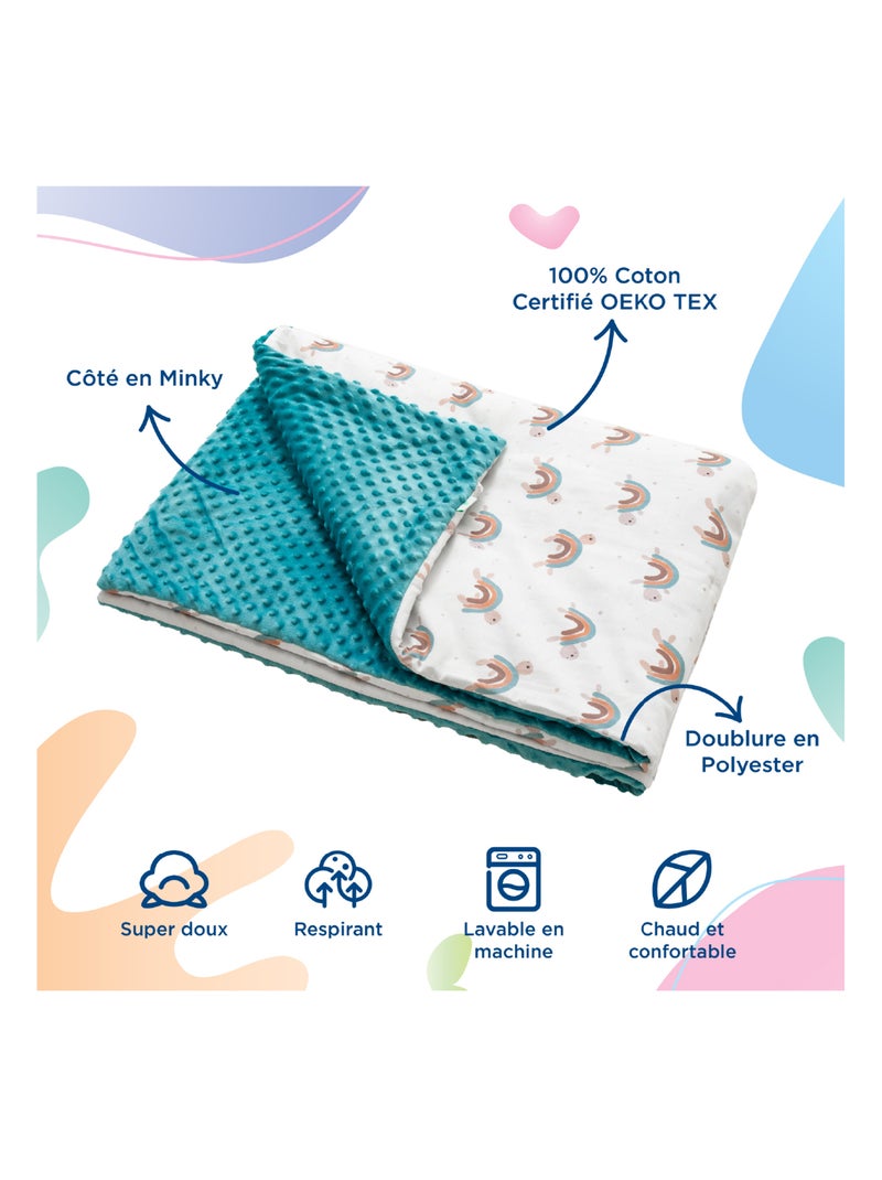 Couverture enfant en Coton Oeko-tex et Minky | SUPERBE BEBE Vert d'eau - Kiabi