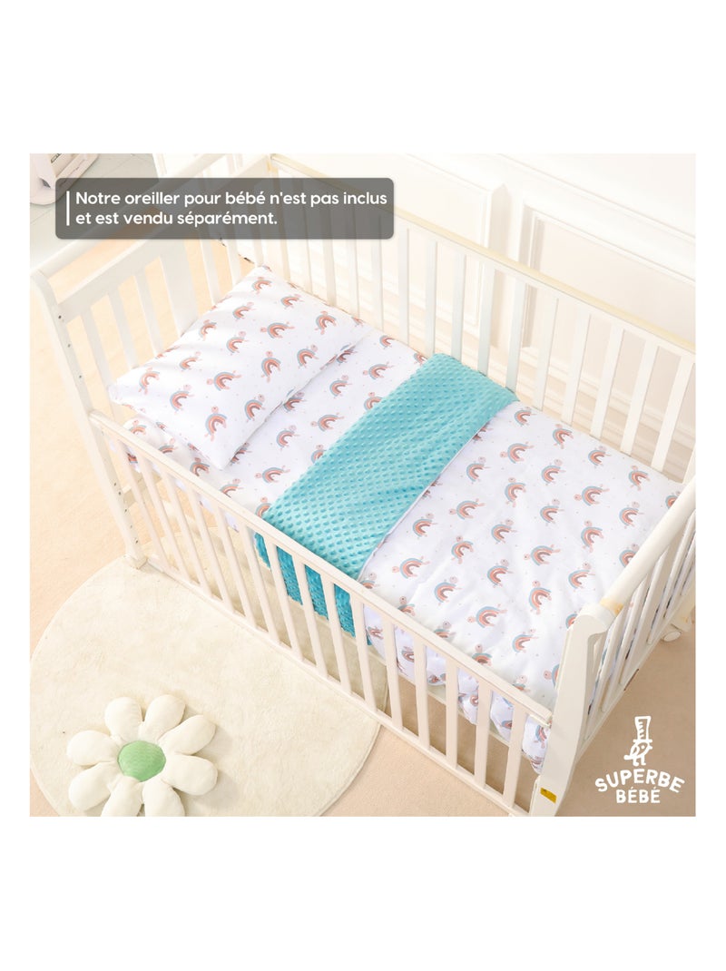 Couverture enfant en Coton Oeko-tex et Minky | SUPERBE BEBE Vert d'eau - Kiabi