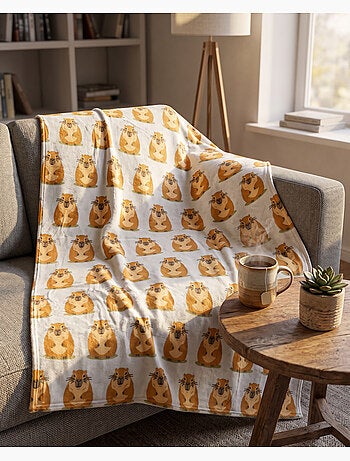 Couverture Flanelle Capybara 110x150cm – All-Over Kawaii – Touché Doux Chaud