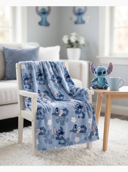 Couverture Flanelle Disney Stitch 130x160cm – All-Over Fleurs Bleu – 100% Polyester - Kiabi