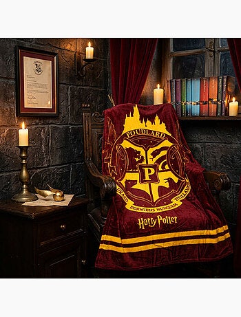 Couverture Flanelle Harry Potter Poudlard 130x160cm – Blason Doré – Licence Officielle