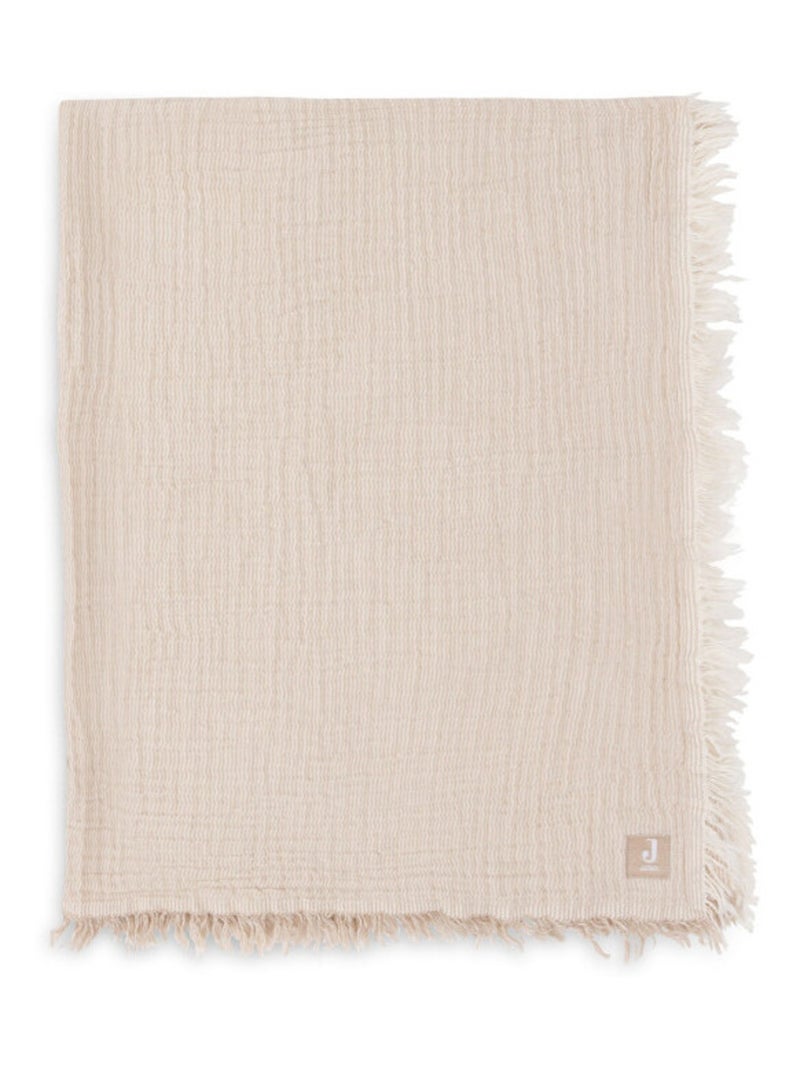Couverture gaze de coton bio Fringe Marron - Kiabi