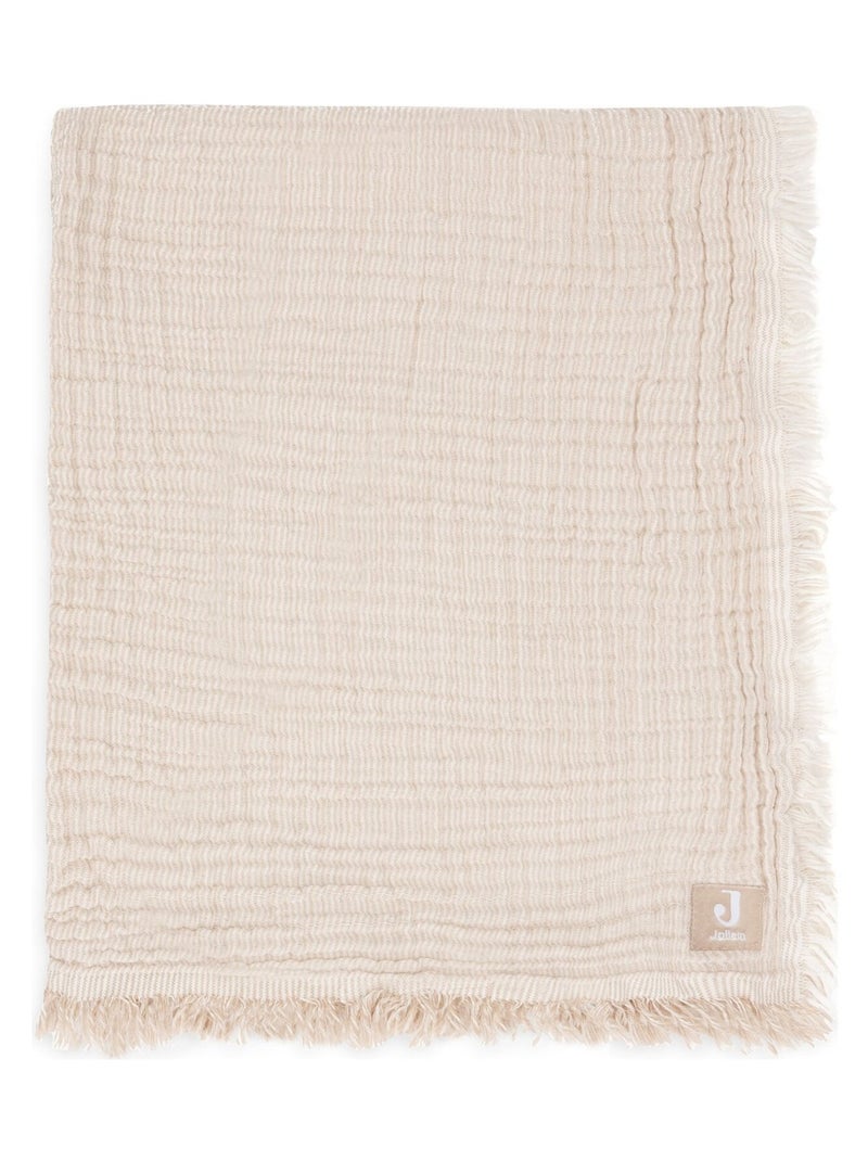 Couverture gaze de coton bio Fringe Marron - Kiabi