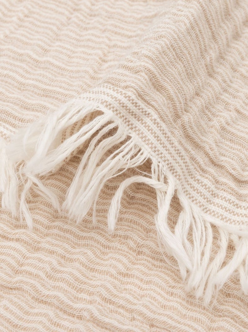 Couverture gaze de coton bio Fringe Marron - Kiabi