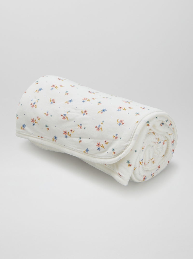 Couverture imprimé avec intérieur effet polaire Blanc fleuri - Kiabi