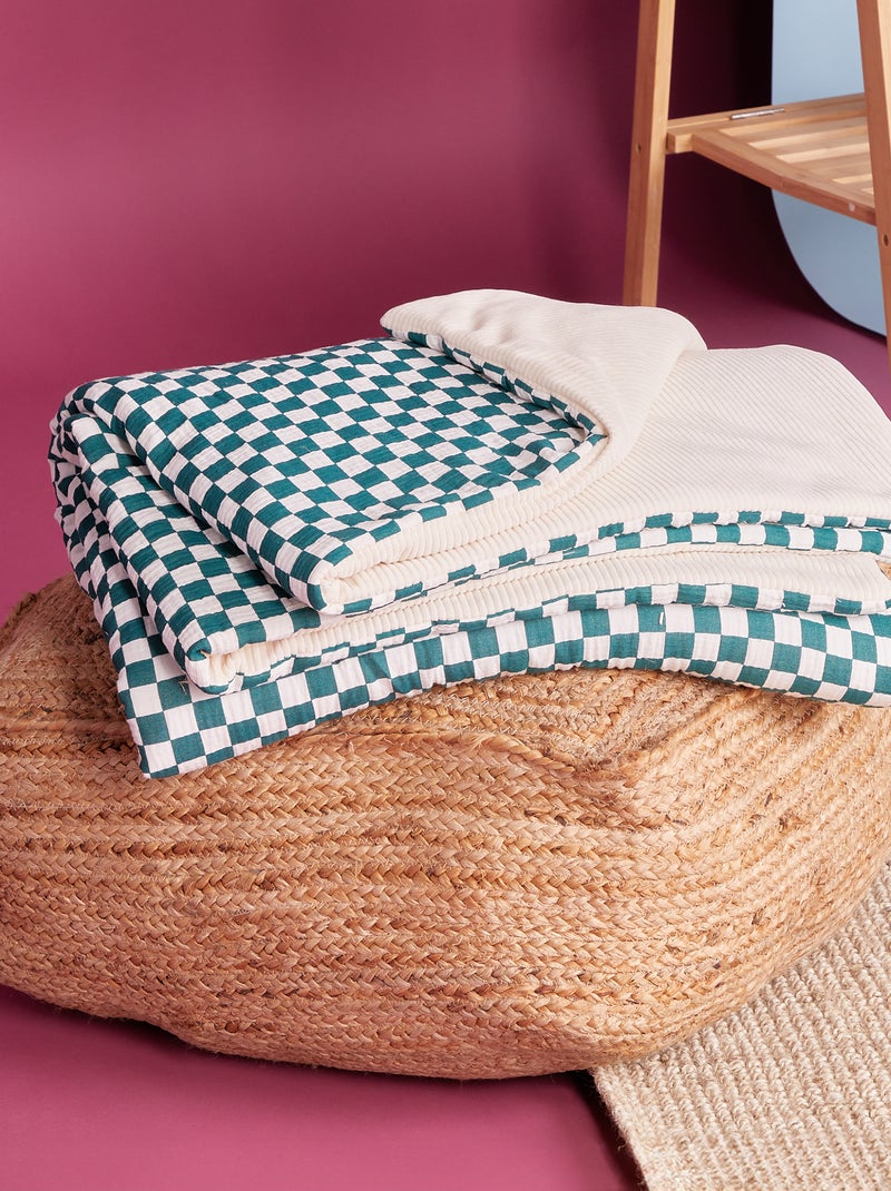 Couverture imprimé damier (110x150 cm) - Taxi Brousse Vert - Kiabi