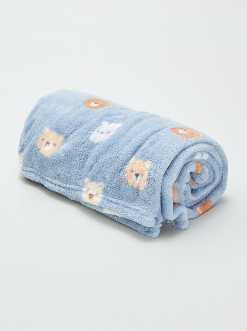 Couverture imprimée avec effet polaire/doudou Bleu - Kiabi