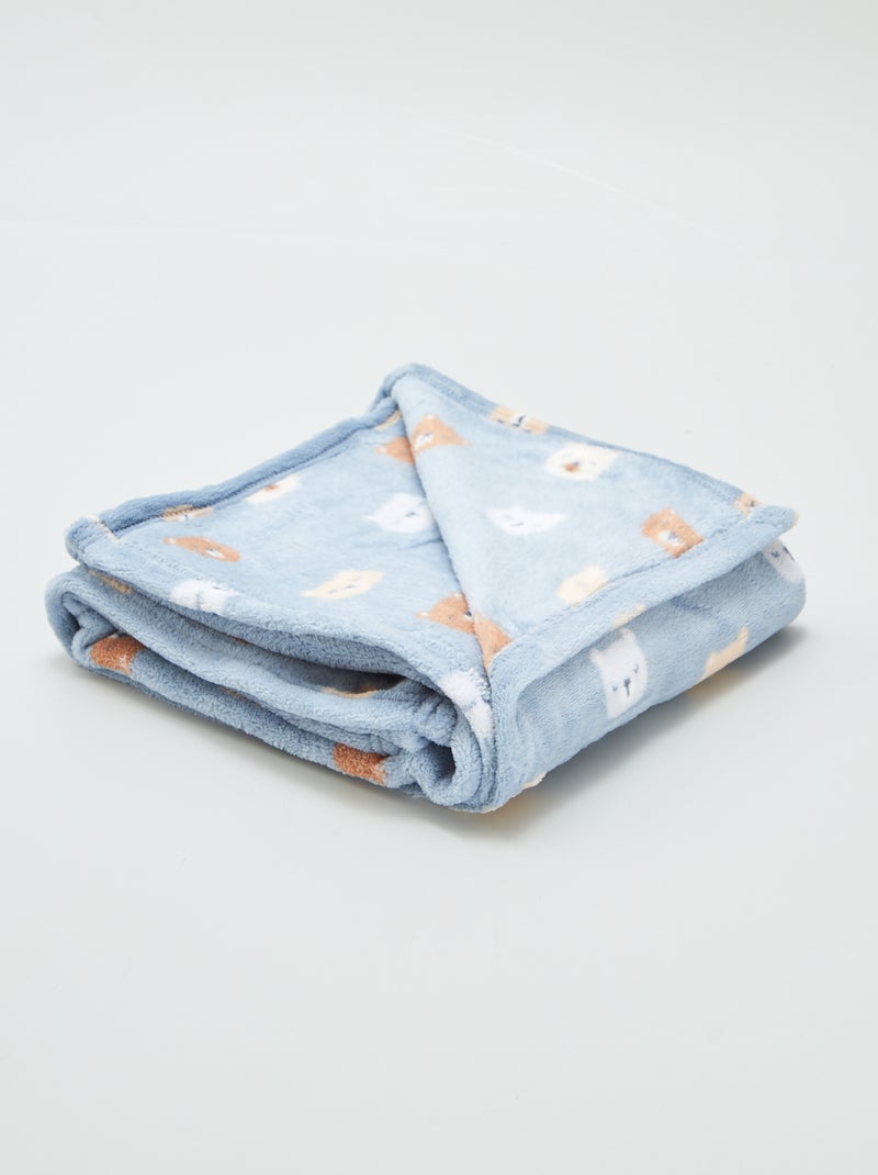 Couverture imprimée avec effet polaire/doudou Bleu - Kiabi