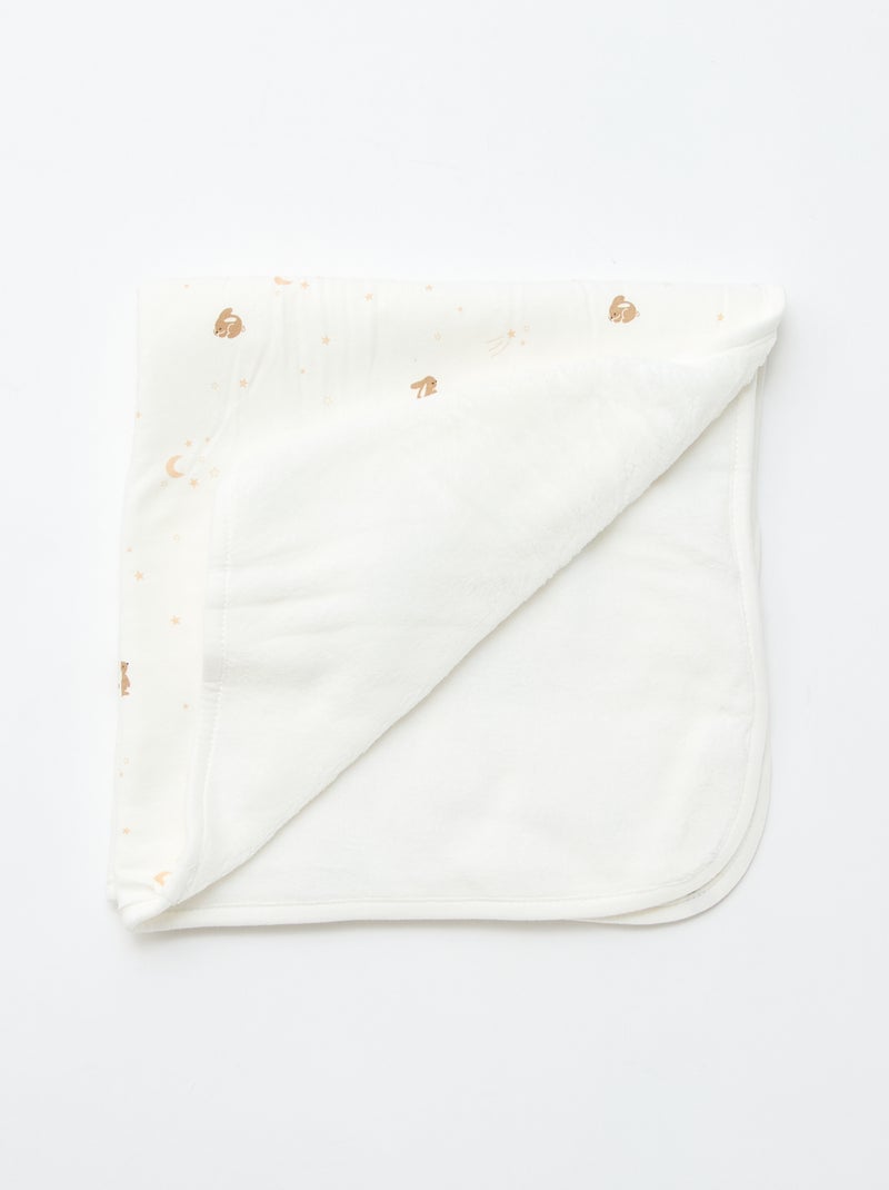Couverture imprimée  en coton jersey et polaire Blanc - Kiabi