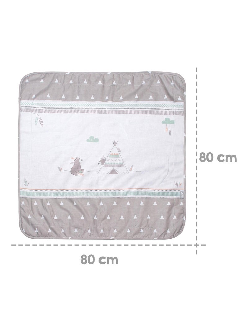 Couverture imprimée ours en coton et polaire 80 x 80 cm 'Indibear' ROBA Vert - Kiabi