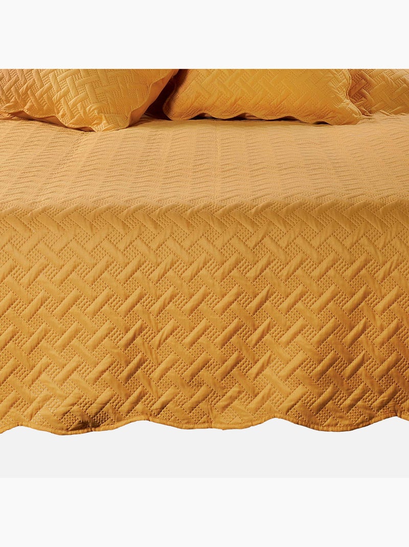 Couverture molletonné surpiquage graphique Moutarde - Kiabi
