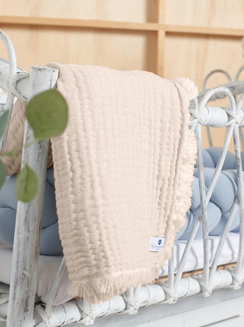 Couverture mousseline avec franges bebe respirante 4en1 Saumon - Kiabi