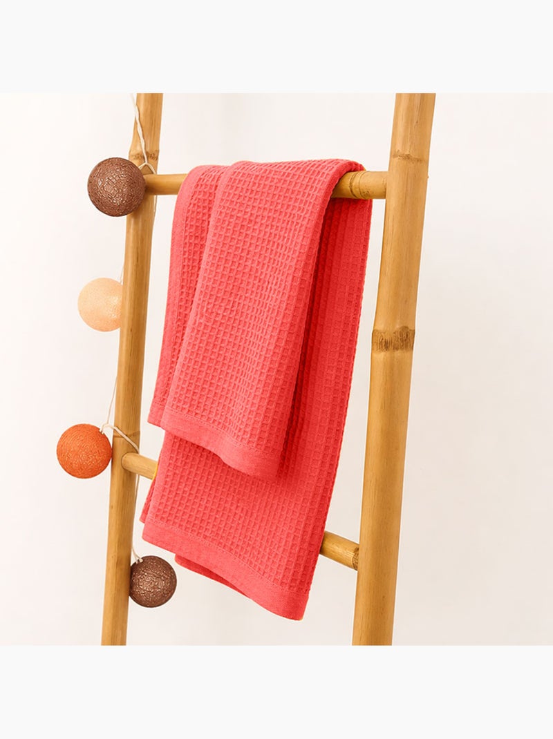 Couverture Nid d'Abeilles en Coton Bio Fraise Rouge - Kiabi