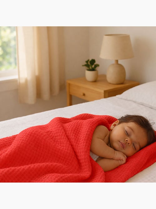 Couverture Nid d'Abeilles en Coton Bio Fraise - Kiabi