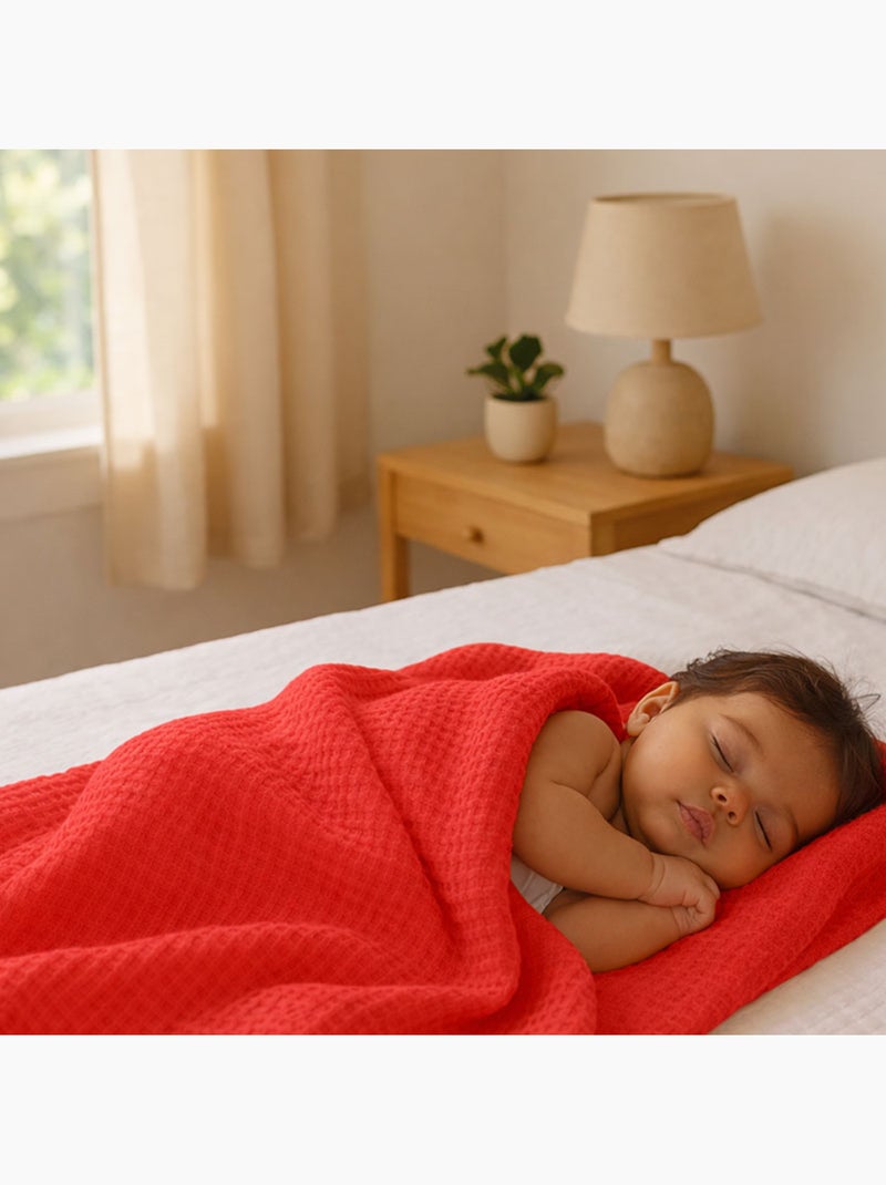 Couverture Nid d'Abeilles en Coton Bio Fraise Rouge - Kiabi