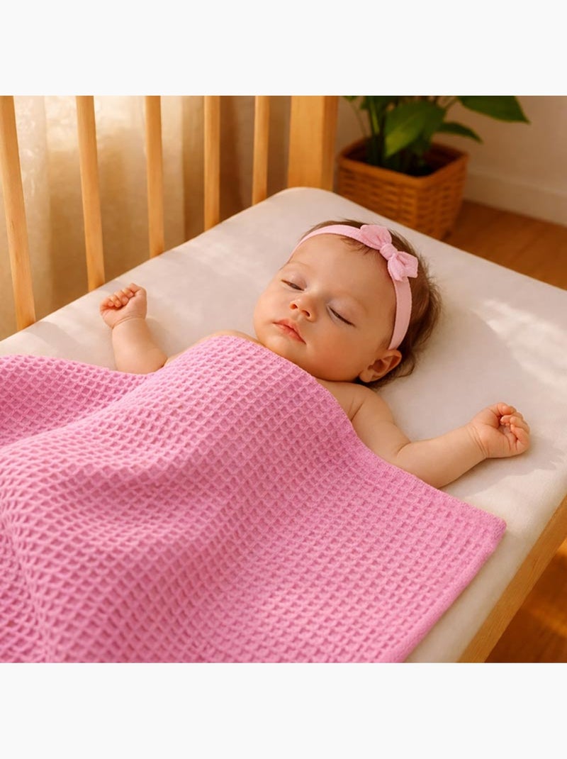 Couverture Nid d'Abeilles en Coton Bio Rose Rose - Kiabi