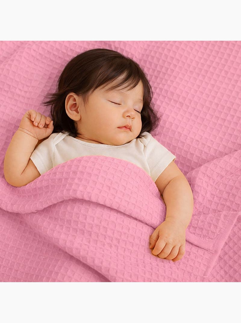 Couverture Nid d'Abeilles en Coton Bio Rose Rose - Kiabi