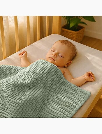 Couverture Nid d'Abeilles en Coton Bio Vert