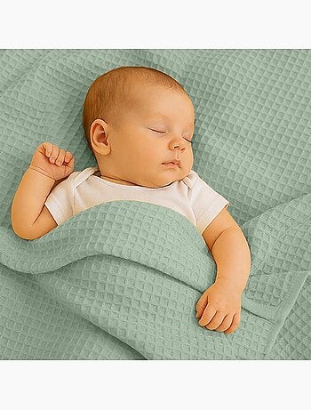 Couverture Nid d'Abeilles en Coton Bio Vert