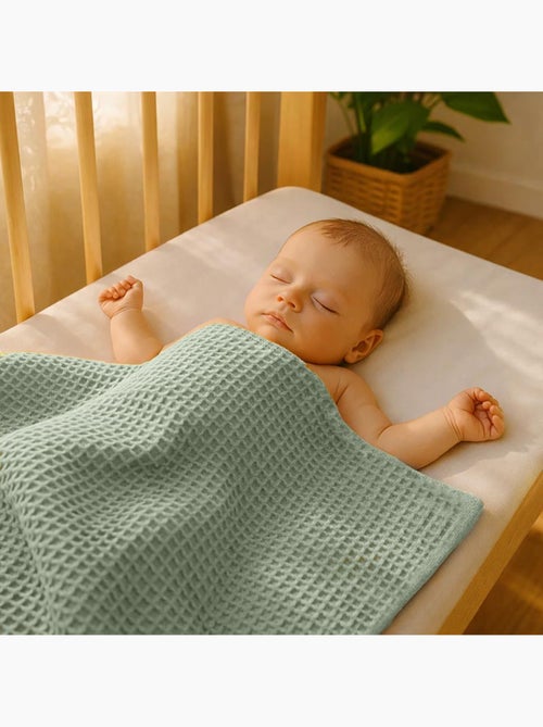 Couverture Nid d'Abeilles en Coton Bio Vert - Kiabi