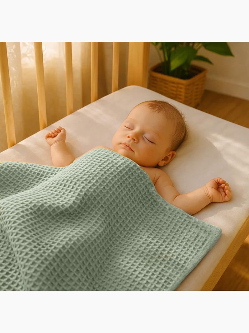 Couverture Nid d'Abeilles en Coton Bio Vert Vert - Kiabi