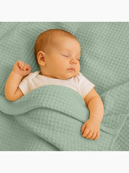 Couverture Nid d'Abeilles en Coton Bio Vert - Kiabi