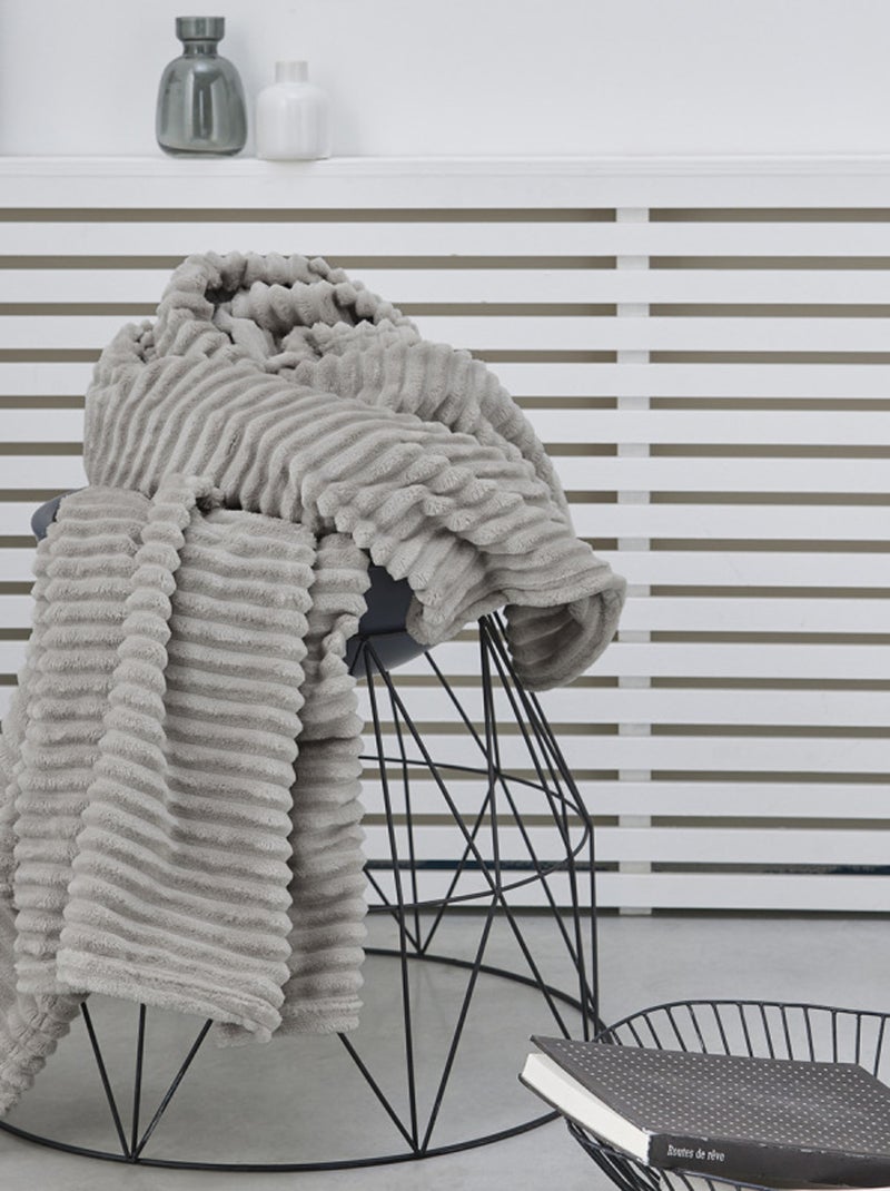 Couverture plaid côtelé doux & chaud couleur dune - Promo Linge Beige gris - Kiabi